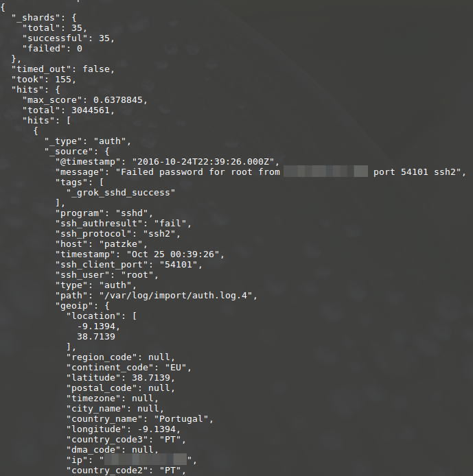 EQUEL Result for simple query for failed SSH logins