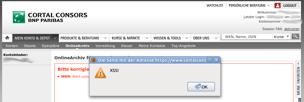 XSS bei Cortal Consors